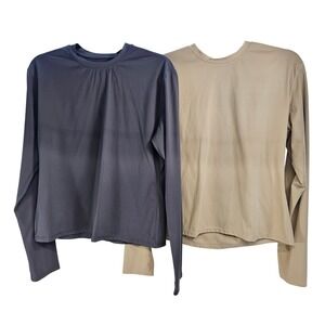 Uncia Active Womens Long Sleeve Athletic Top 2XL Grey Tan Performance Shirt 2 Pk